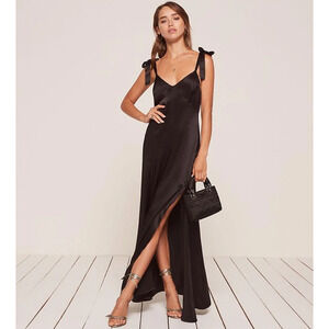 NWOT Reformation Tanya Silk Slip Maxi Dress Black Size XS